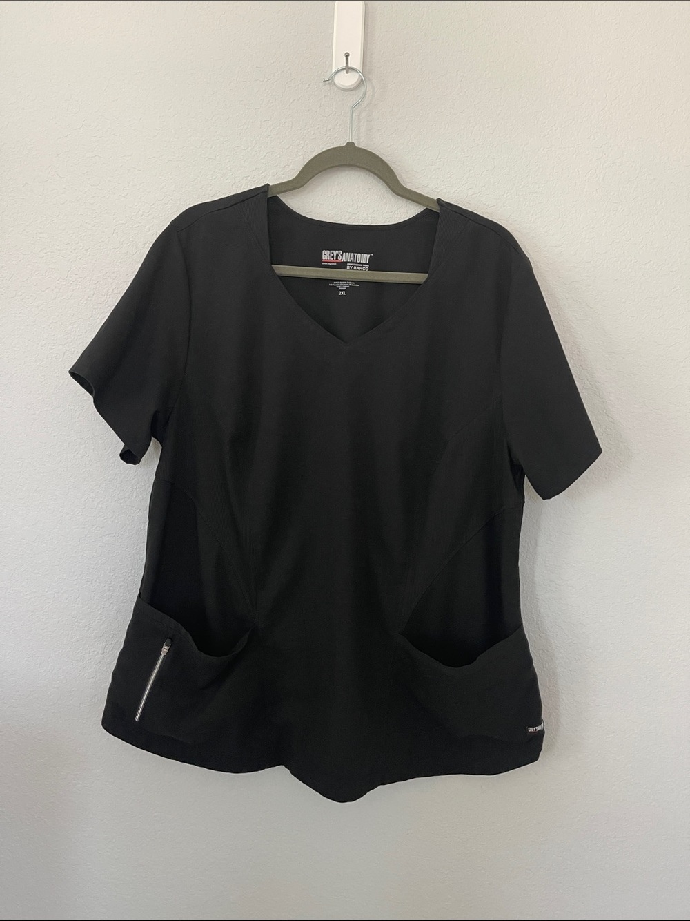 Grey’s Anatomy by Barco Scrub Top 2XL Black Spandex‎ Stretch V-Neck